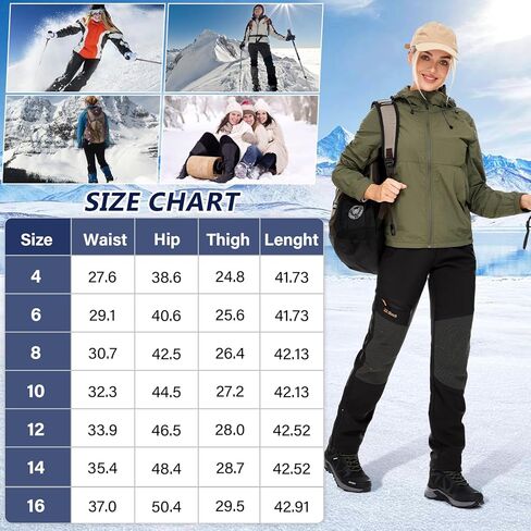 Womens Snow Ski Pants Waterproof Hiking Fleece Lined Insulated Softshell Outdoor Pants Snowboard Zipper Bottom Leg in Kuwait