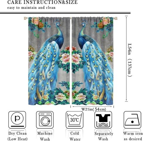 JESTRONRY Watercolor Peacock Feather Bathroom Window Curtains,Green Watercolor Printed Theme Home Rod Pocket Window Drapes 2 Panels Set for Living Room Kitchen Bedroom Decor W42xL45in in Saudi Arabia