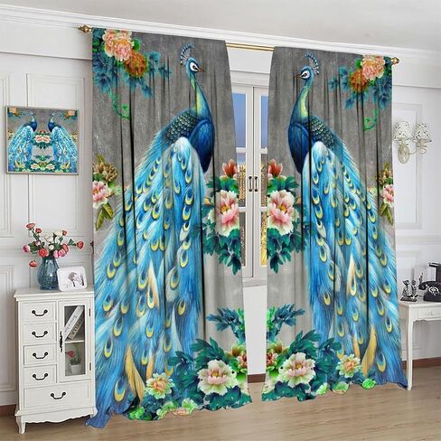 JESTRONRY Watercolor Peacock Feather Bathroom Window Curtains,Green Watercolor Printed Theme Home Rod Pocket Window Drapes 2 Panels Set for Living Room Kitchen Bedroom Decor W42xL45in in Saudi Arabia