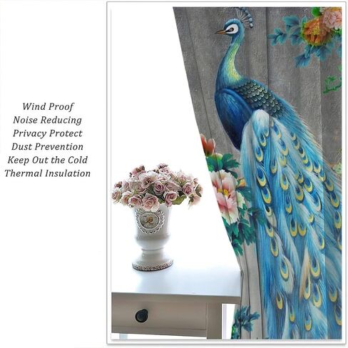 JESTRONRY Watercolor Peacock Feather Bathroom Window Curtains,Green Watercolor Printed Theme Home Rod Pocket Window Drapes 2 Panels Set for Living Room Kitchen Bedroom Decor W42xL45in in Saudi Arabia
