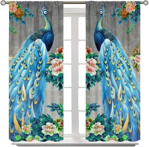 JESTRONRY Watercolor Peacock Feather Bathroom Window Curtains,Green Watercolor Printed Theme Home Rod Pocket Window Drapes 2 Panels Set for Living Room Kitchen Bedroom Decor W42xL45in in Saudi Arabia