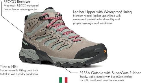حذاء Moraine Mid WP النسائي من SCARPA مقاوم للماء وجيد التهوية لحقائب الظهر والمشي لمسافات طويلة in Kuwait