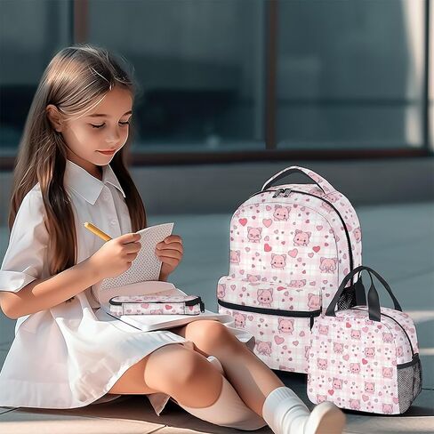 Pig School Backpack for Girls - 16 Inch Pink Backpacks for Kids 6-12 Years - Lightweight Cartoon Bookbag for Travel in Saudi Arabia