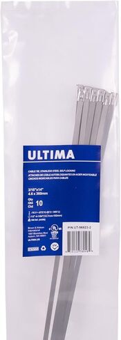 Ultima UT-56822-2 روابط كابلات من الفولاذ المقاوم للصدأ ذاتية القفل، منظم متعدد الأغراض لتجميع وتأمين أسلاك الكابلات أو الأسلاك، 3/16 بوصة × 8 بوصة، 50 قطعة in Kuwait