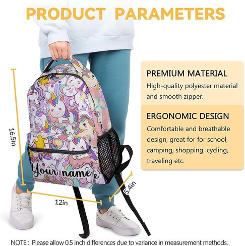 Unicorn Backpack for Girls, 16" Unicorn Theme Bookbag with Adjustable Straps, Lightweight, Durable, School Bag with Large Capacity in Kuwait