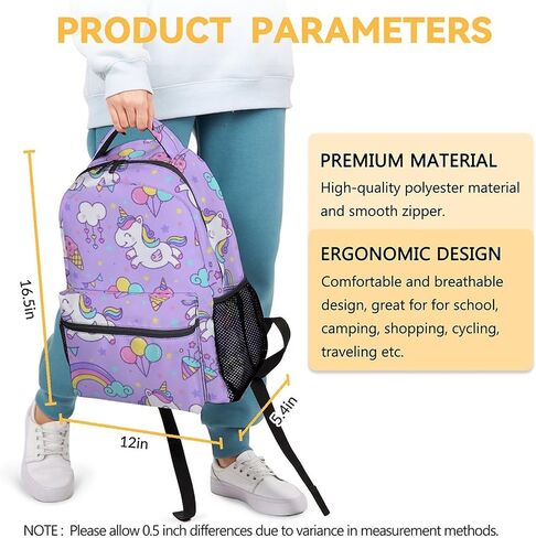 Unicorn Backpack for Girls, 16" Unicorn Theme Bookbag with Adjustable Straps, Lightweight, Durable, School Bag with Large Capacity in Kuwait