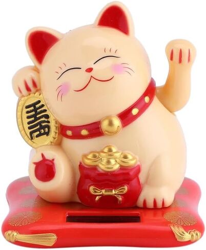 Lucky Wealth Welcoming Cat, Solar Powered Cute Waving Cat Good Luck Wealth Welcoming Cats Home Display Car Decor.(White) in Saudi Arabia