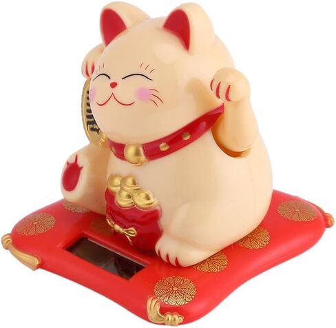 Lucky Wealth Welcoming Cat, Solar Powered Cute Waving Cat Good Luck Wealth Welcoming Cats Home Display Car Decor.(White) in Saudi Arabia