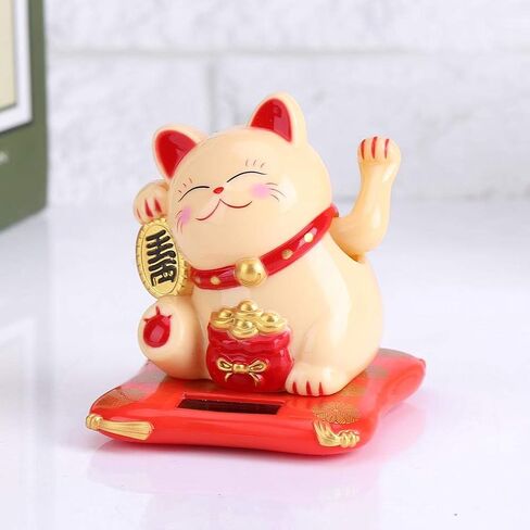 Lucky Wealth Welcoming Cat, Solar Powered Cute Waving Cat Good Luck Wealth Welcoming Cats Home Display Car Decor.(White) in Saudi Arabia