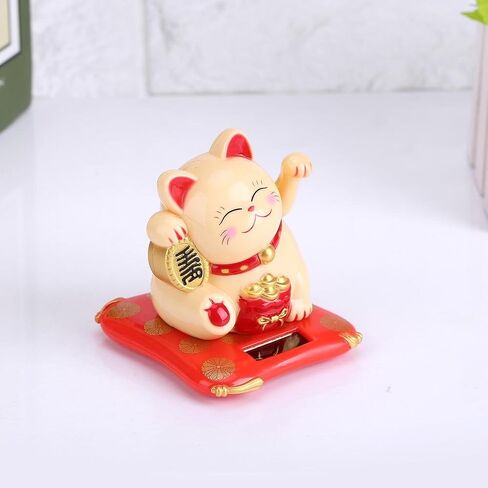 Lucky Wealth Welcoming Cat, Solar Powered Cute Waving Cat Good Luck Wealth Welcoming Cats Home Display Car Decor.(White) in Saudi Arabia