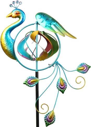 Peacock Wind Spinner for Outdoors, Metal Wind Sculpture Peacock Waterproof Decor for Garden Patio Lawn in Saudi Arabia