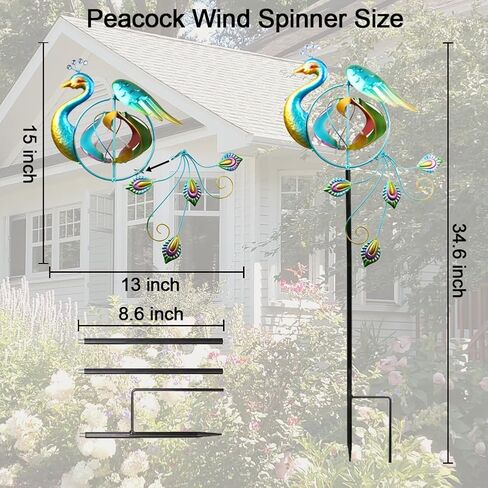 Peacock Wind Spinner for Outdoors, Metal Wind Sculpture Peacock Waterproof Decor for Garden Patio Lawn in Saudi Arabia
