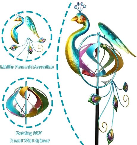 Peacock Wind Spinner for Outdoors, Metal Wind Sculpture Peacock Waterproof Decor for Garden Patio Lawn in Saudi Arabia