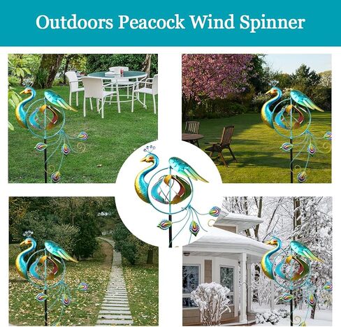 Peacock Wind Spinner for Outdoors, Metal Wind Sculpture Peacock Waterproof Decor for Garden Patio Lawn in Saudi Arabia