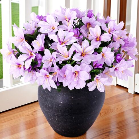 Artificial Faux Plants Flowers for Outdoors, 3 Bundles Fake Silk Azalea Bouquet Fall Flower Indoor Decoration UV Resistant Realistic Fake Flowers for Outside Planter Patio Garden Walkways Home, Orange in Saudi Arabia