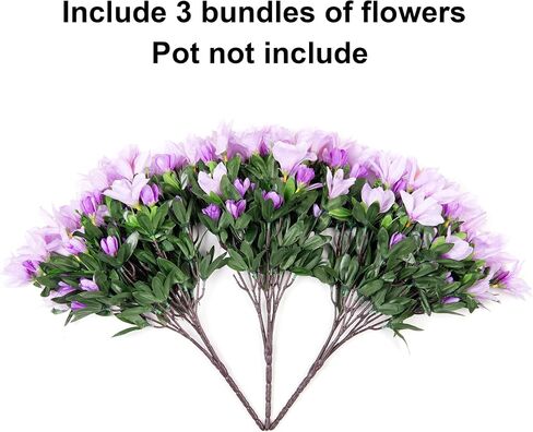 Artificial Faux Plants Flowers for Outdoors, 3 Bundles Fake Silk Azalea Bouquet Fall Flower Indoor Decoration UV Resistant Realistic Fake Flowers for Outside Planter Patio Garden Walkways Home, Orange in Saudi Arabia