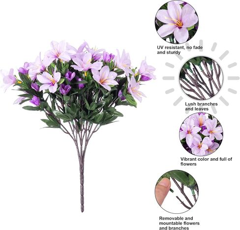 Artificial Faux Plants Flowers for Outdoors, 3 Bundles Fake Silk Azalea Bouquet Fall Flower Indoor Decoration UV Resistant Realistic Fake Flowers for Outside Planter Patio Garden Walkways Home, Orange in Saudi Arabia