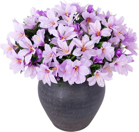 Artificial Faux Plants Flowers for Outdoors, 3 Bundles Fake Silk Azalea Bouquet Fall Flower Indoor Decoration UV Resistant Realistic Fake Flowers for Outside Planter Patio Garden Walkways Home, Orange in Saudi Arabia