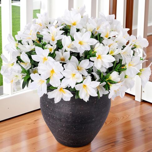 Artificial Faux Plants Flowers for Outdoors, 3 Bundles Fake Silk Azalea Bouquet Fall Flower Indoor Decoration UV Resistant Realistic Fake Flowers for Outside Planter Patio Garden Walkways Home, Orange in Saudi Arabia
