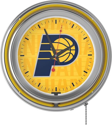 العلامة التجارية Gameroom NBA Chrome Double Rung Neon Clock - City - Indiana Pacers in Saudi Arabia