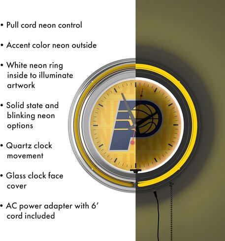 العلامة التجارية Gameroom NBA Chrome Double Rung Neon Clock - City - Indiana Pacers in Saudi Arabia