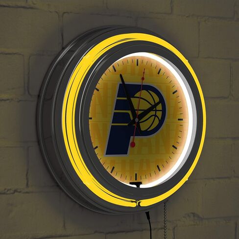 العلامة التجارية Gameroom NBA Chrome Double Rung Neon Clock - City - Indiana Pacers in Saudi Arabia