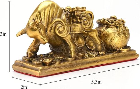 BRASSTAR Resin Fengshui Statue Bull Bring Gold Attract Wealth Fortune Luck Gather Wall Street Business Gifts Financial Securities Mascot Office Home Decor PTWQ020 in Kuwait
