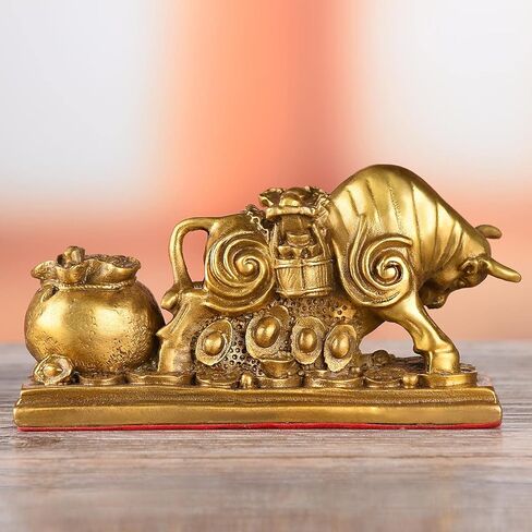 BRASSTAR Resin Fengshui Statue Bull Bring Gold Attract Wealth Fortune Luck Gather Wall Street Business Gifts Financial Securities Mascot Office Home Decor PTWQ020 in Kuwait