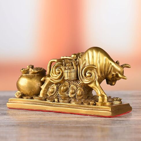 BRASSTAR Resin Fengshui Statue Bull Bring Gold Attract Wealth Fortune Luck Gather Wall Street Business Gifts Financial Securities Mascot Office Home Decor PTWQ020 in Kuwait