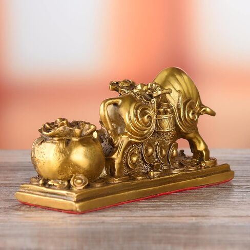 BRASSTAR Resin Fengshui Statue Bull Bring Gold Attract Wealth Fortune Luck Gather Wall Street Business Gifts Financial Securities Mascot Office Home Decor PTWQ020 in Kuwait