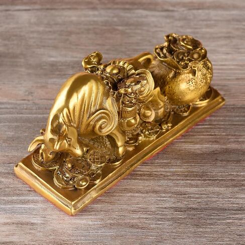 BRASSTAR Resin Fengshui Statue Bull Bring Gold Attract Wealth Fortune Luck Gather Wall Street Business Gifts Financial Securities Mascot Office Home Decor PTWQ020 in Kuwait