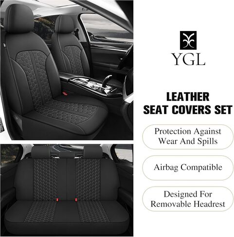 YGL Luxury Leather Car Seat Covers Full Set, Anti-Stain Interior Protector.Waterproof Auto Seat Covers for Cars,Trucks,Van,SUV,Pickup,Airbag Compatible (Beige) in Saudi Arabia