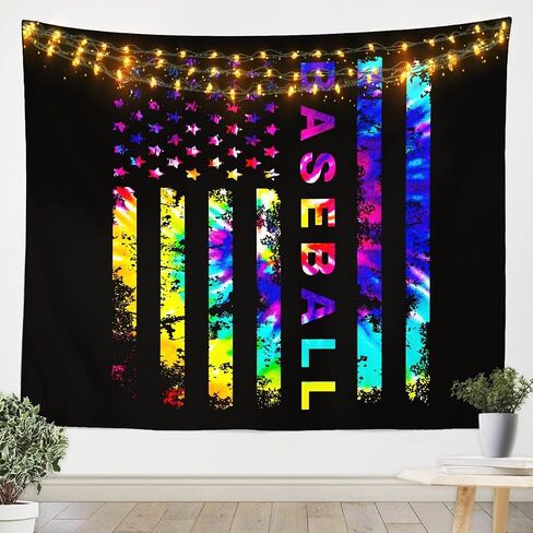 Kids Baseball Wall Hanging Boys Girls Softball Sports Game Tapestry Girly Colorful Tie Dye Wall Tapestry Teens Men Baseball Gaming Wall Art Decor for Bedroom Living Room, Rainbow Decor Medium 59x59 in Saudi Arabia