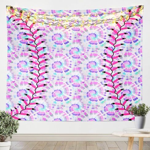 Kids Baseball Wall Hanging Boys Girls Softball Sports Game Tapestry Girly Colorful Tie Dye Wall Tapestry Teens Men Baseball Gaming Wall Art Decor for Bedroom Living Room, Rainbow Decor Medium 59x59 in Saudi Arabia