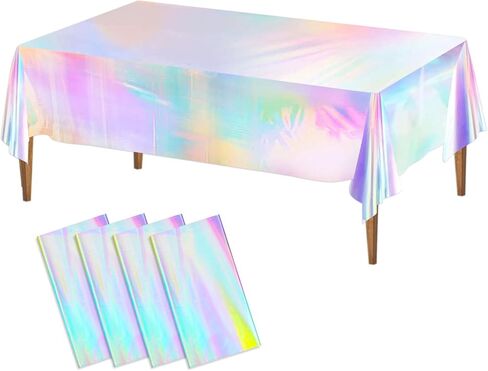 2 Pack Iridescent Tablecloth Laser Disposable Table Covers Iridescent Plastic Tablecloths Iridescent Party Decorations for Birthday Party Wedding Baby Shower Mermaid Theme Party Decorations (54"x108") in Saudi Arabia