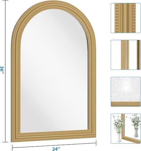 White Arch Bathroom Mirror for Wall Decorative, 24" x 36" White Vintage Mirror with Beaded Frame for Wall Decor Farmhouse Wood Frame Mirror for Entryway, Living Room White in Saudi Arabia