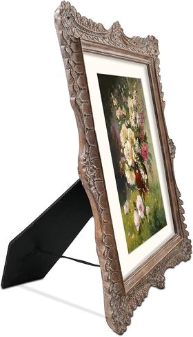 SIMON'S SHOP 11x14 Frame with Mat for 8x10 Picture, Wall and Tabletop Picture Frames, Poster Frame 11x14, French Style Home Decor (Walnut) in Kuwait