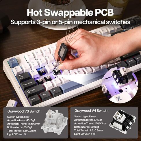 EPOMAKER x Aula F87 Wired Mechanical Keyboard, 87 Keys Compact TKL Gasket Gaming Keyboard, Hot Swappable Custom Keyboard with Five-Layer Padding, Full RGB (Smoke Blue, Graywood V3/V4 Switch) in Saudi Arabia
