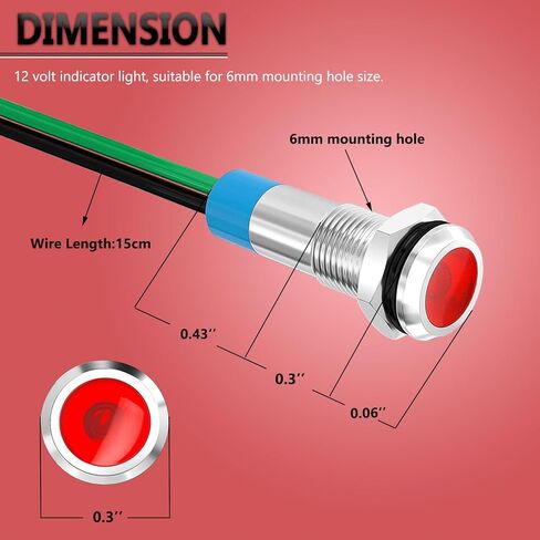 5 قطعة 1/4 "6 مللي متر 110 فولت-220VAC LED مؤشر معدني ضوء مصباح إشارة مقاوم للماء الطيار داش اتجاهي سيارة شاحنة قارب مع سلك in Kuwait
