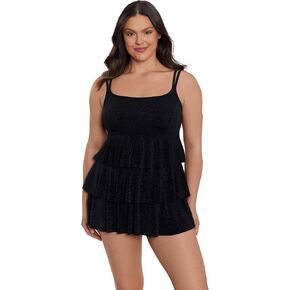 Longitude Women's Plus Swimwear Triple Tier Long Torso One Piece Swimdress in Kuwait