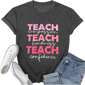 Teacher Shirts for Women Funny Teach Autism Graphic Tees Tops Inspirational Sayings Short Sleeve Tshirt
