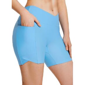 BALEAF Women's 5" Swim Shorts Bottoms Cross Waist Tummy Control Quick Dry UPF50+ Bathing Suit with Liner Pockets