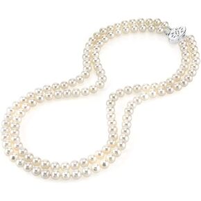 The Pearl Source AAAA Quality Double Strand White Freshwater Cultured Pearl Necklace for Women in 16-17" Choker Length