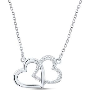 Jewels By Lux Sterling Silver Womens Round Diamond 18-inch Double Heart Necklace 1/20 Cttw