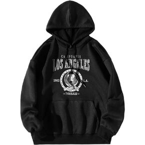 WDIRARA Women's Letter Graphic Print Pocket Drawstring Hoodie Sweatshirts Tops