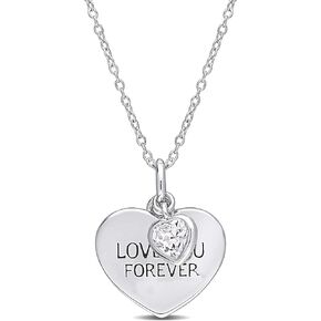 Abbie+Cleo Love You Forever Heart Gemstone Birthstone Pendant Necklace in Yellow Gold/Rose Gold/White Rhodium-Plated Sterling Silver, Chain 18"