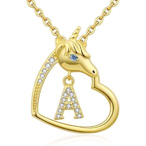 18K-Gold-Plated Letters Alphabet Unicorn Necklaces - 925 Sterling Silver Love Heart Initial Pendant Necklace Cute Animal Jewerly Christmas Gifts for Teen Girls Daughter & Mom (A-Z)