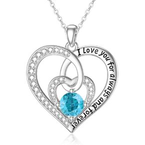 OCJ Birthstone Necklaces for Women Girls 925 Sterling Silver Love Heart Necklace, I Love You Necklace Jewelry Birthday Christmas 2023 Gifts for Women Wife Mom Her Girlfriend Girls