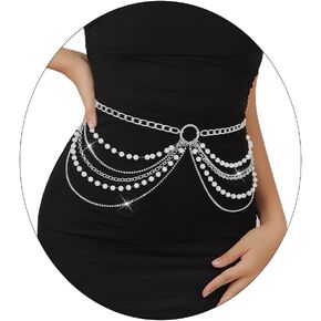 Pearl Waist Chain Gold Women Rhinestone Belt Layered Belly Bracelet Girls Body Jewelry Accessories for Dress
