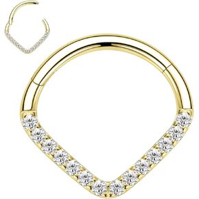 FUNLMO 14K Solid Gold Nose Ring Hoop 16G Septum Daith Ring Teardrop Septum Daith Jewelry Yellow Gold Conch Tragus Helix Rook Daith Piercing Jewelry Cartilage Earring Hinge Segment Rings Hoop for Women Men Clear Cube Zircon Paved